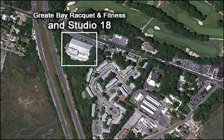 Directions to Studio 18, inside of Greate Bay Racquet and Fitness